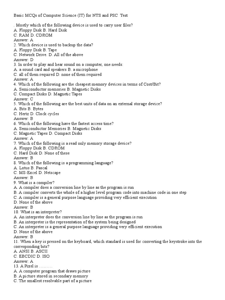 Basic MCQs of Computer Science | PDF | Disk Storage | Computer Data Storage