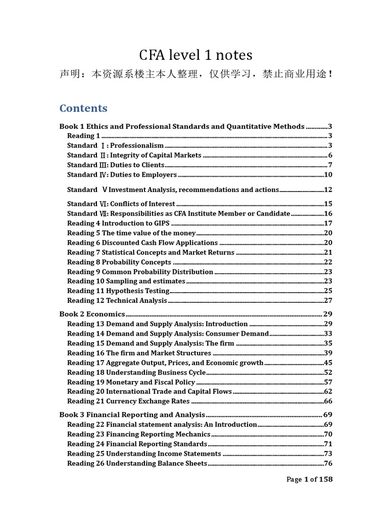 CFA Level 1 Notes PDF
