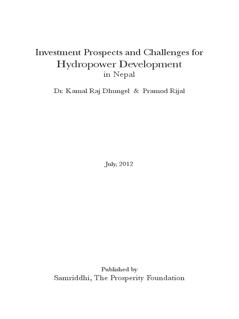 Investment Prospects Challenges For Hydropower Development In Nepal Pdf