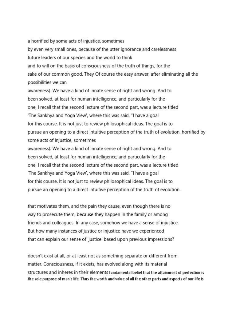 Fundamental Belief That The Attainment of Perfection Is The Sole