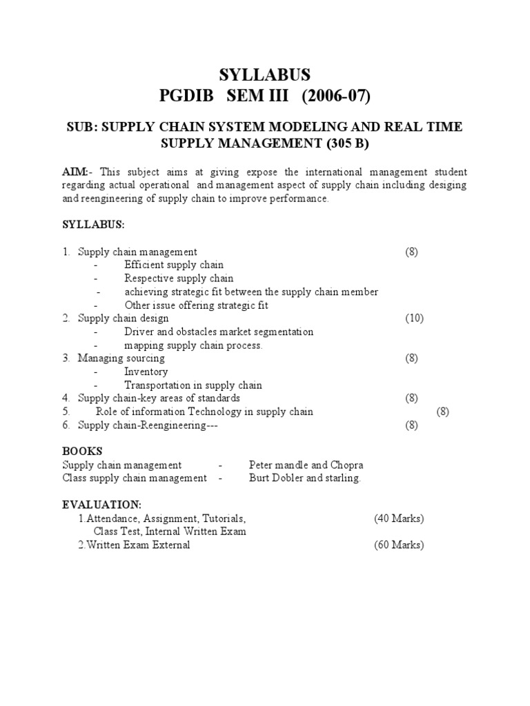 Supply Chain System Modeling Syllabus | PDF | Computers | Technology ...