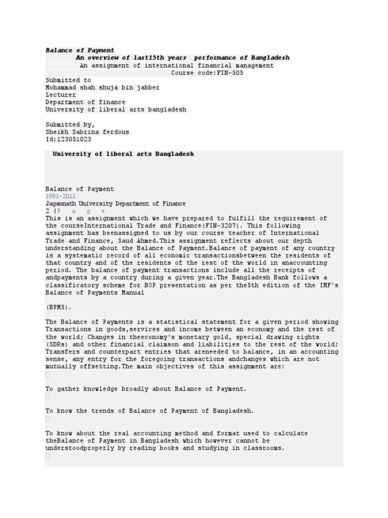 Bangladesh Balance of Payment Overview | PDF | Balance Of Payments ...