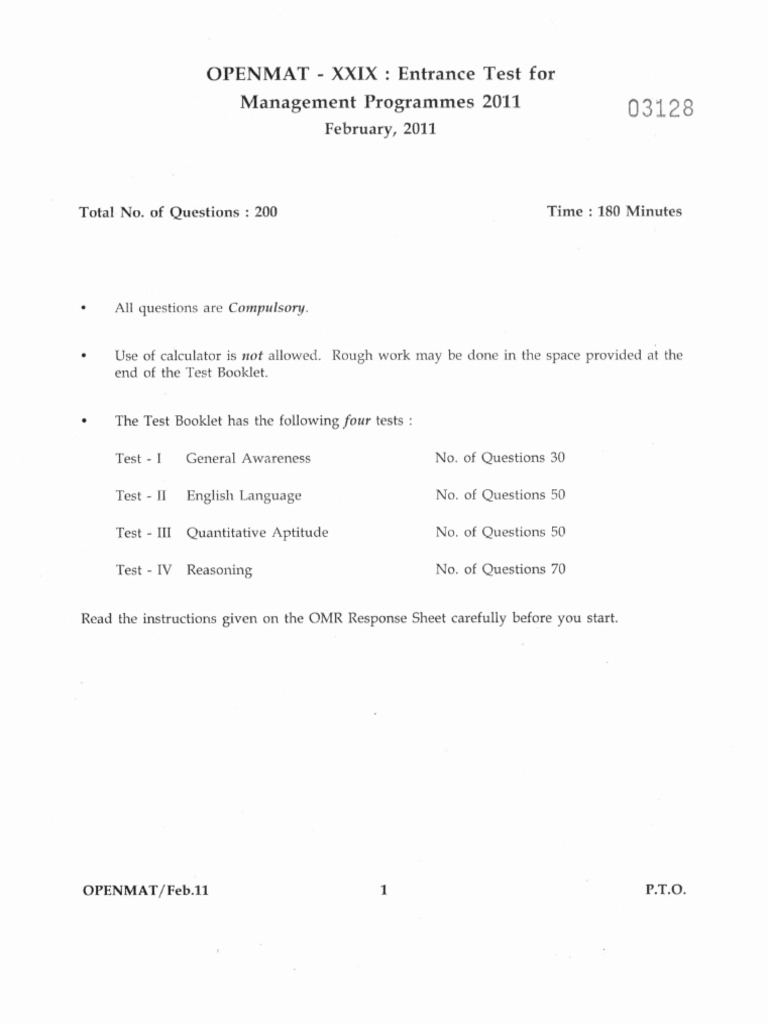 Openmat Past Year Paper PDF