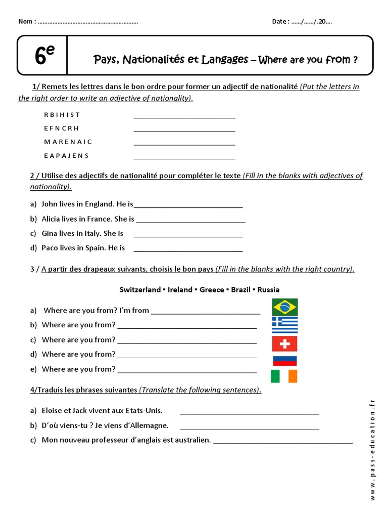 Exercices Français 6ème à Imprimer Pdf Gratuit