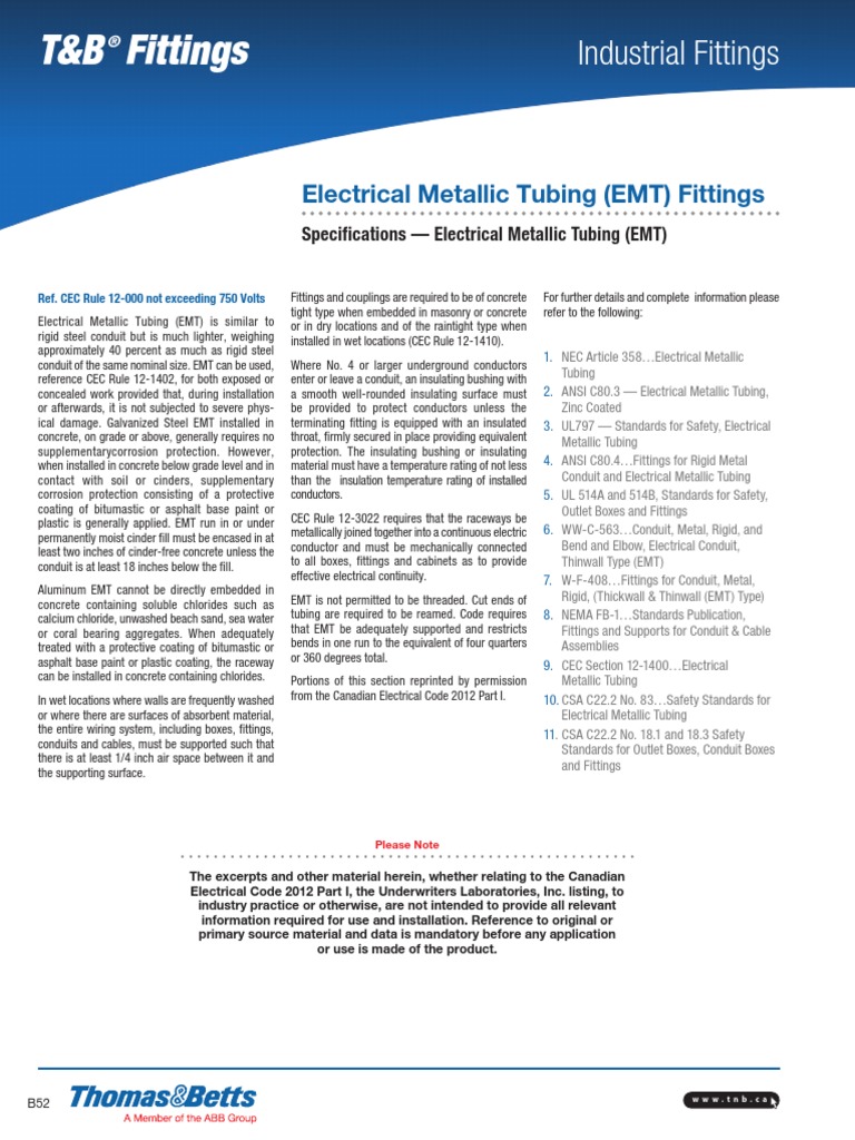 Electrical Metallic Tubing Emt Fittings PDF Pipe (Fluid Conveyance