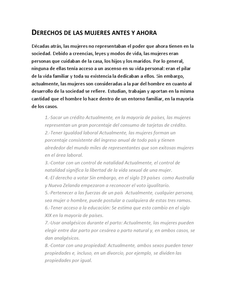 Derechos de la mujer: antes y ahora | PDF | Derechos de las mujeres ...