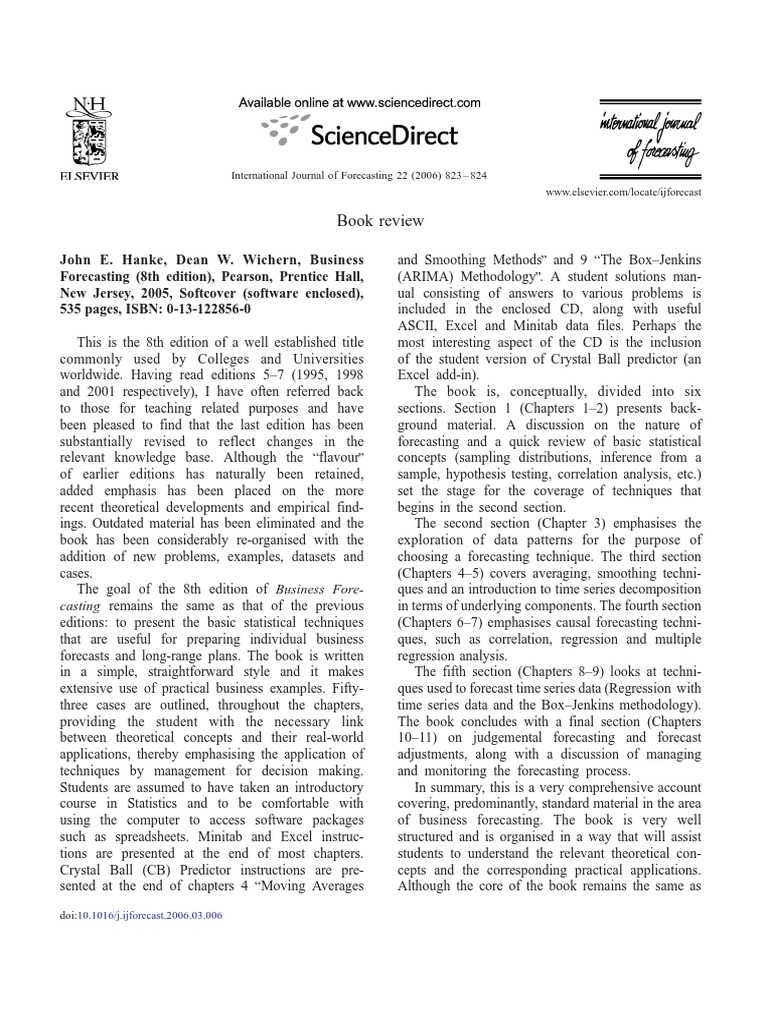 Docslide Us John E Hanke Dean W Wichern Business Forecasting 8th Edition 2005 Pearson Pdf Time Series Forecasting
