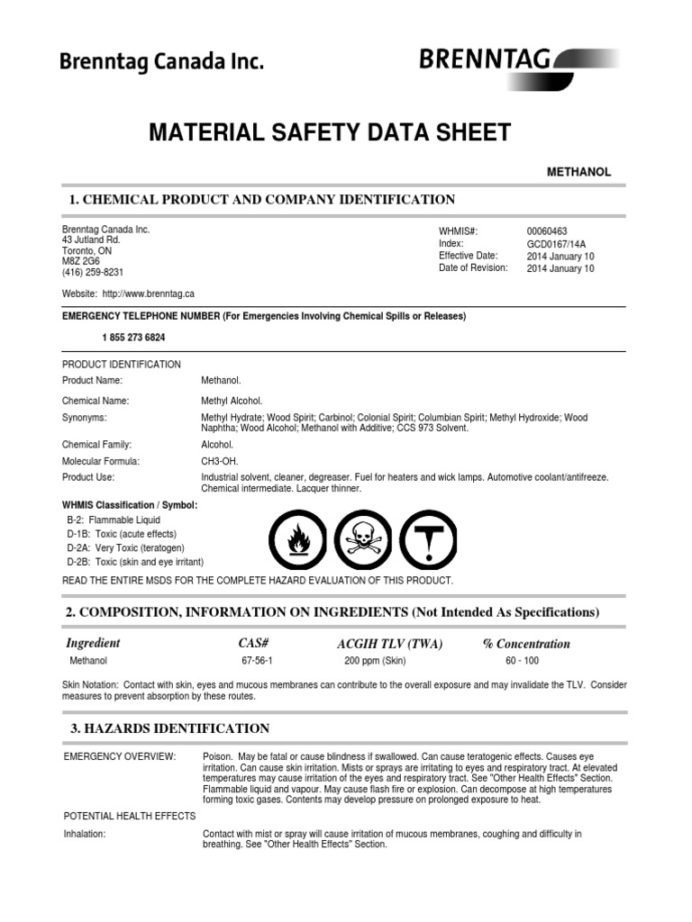 Methanol MSDS Personal Protective Equipment Methanol