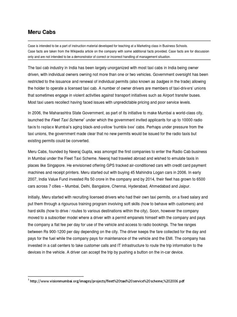 CASE Meru Cabs PDF PDF Taxicab Uber