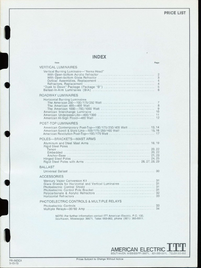 ITT American Electric Price List 573 PDF Chemistry Lighting