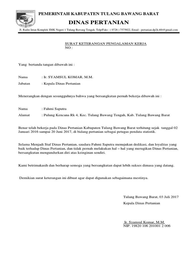 Surat Pengalaman Kerja
