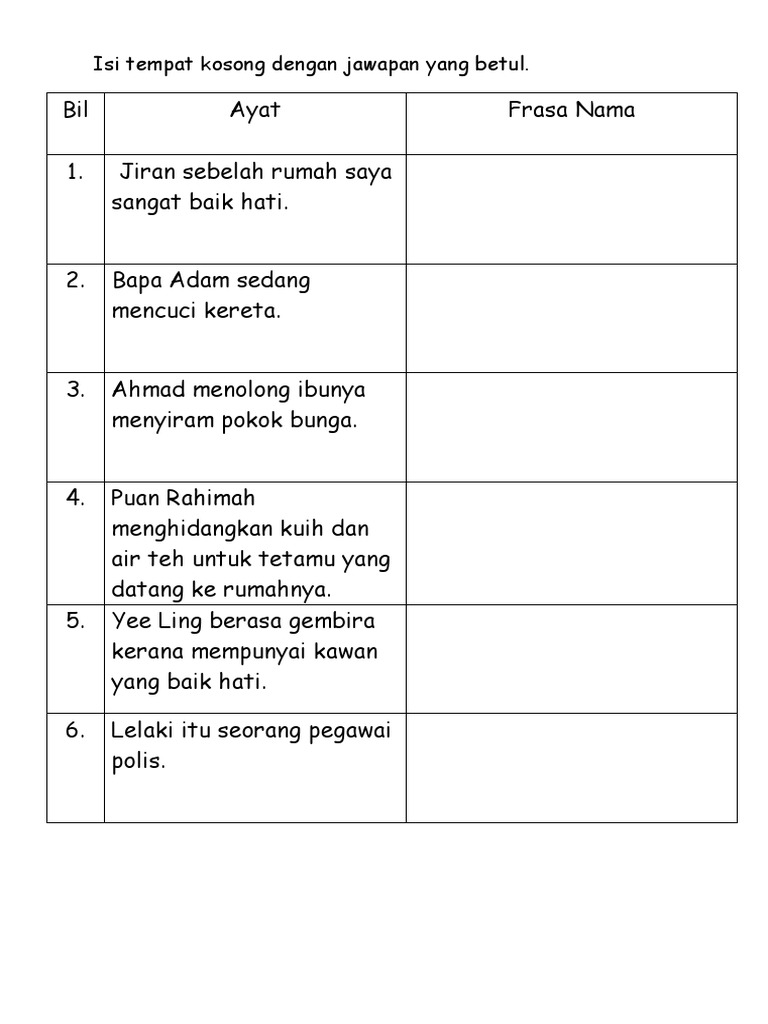 Frasa Nama Isi Tempat Kosong Dengan Jawapan Yang Betul Pdf