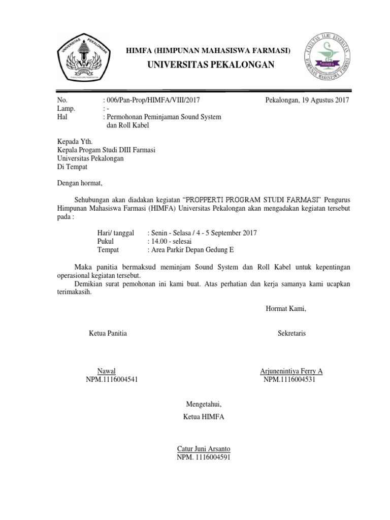 Format Surat Pinjaman Pa System Ums