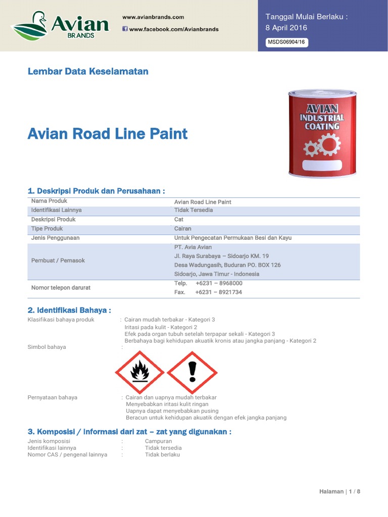 MSDS Avian Road Line Paint 1462073745 PDF