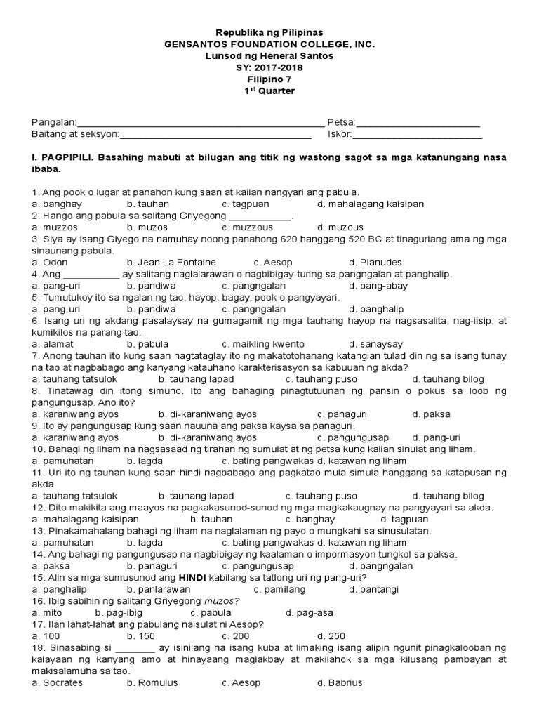 Grade 7-Fil7 | PDF