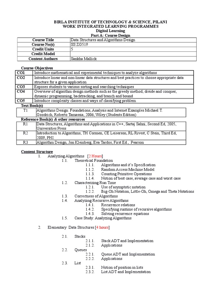 CourseHandOut - Data Structures and Algorithms Design | PDF ...
