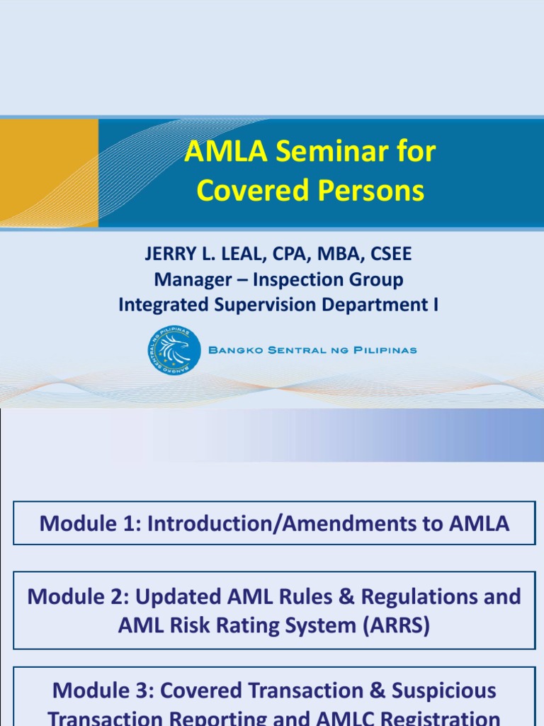 AMLA Seminar for Covered Persons | PDF | Money Laundering | Identity ...