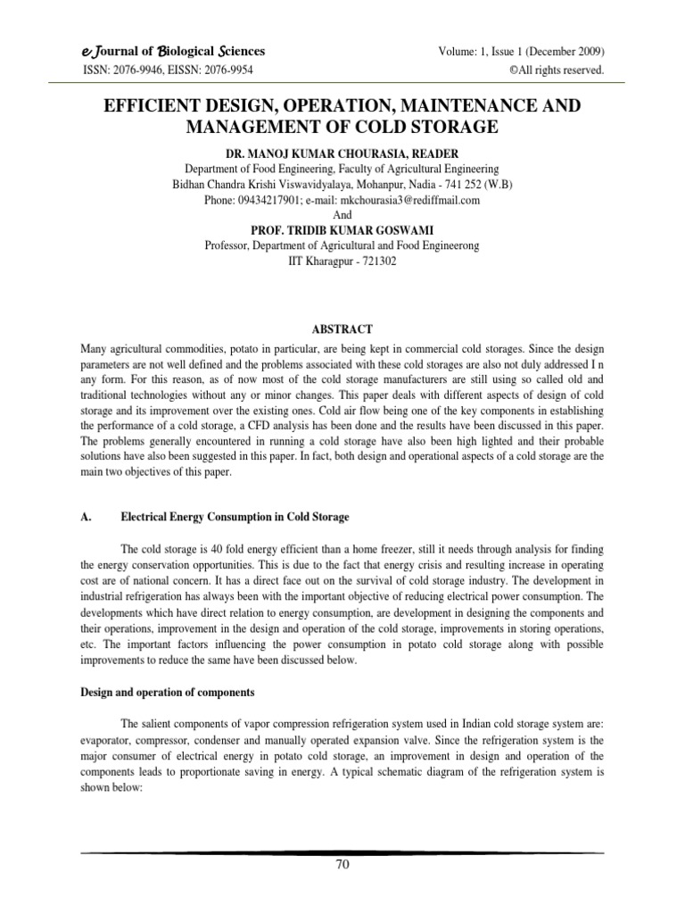 Efficient Design, Operation, Maintenance of Cold Storage | PDF ...