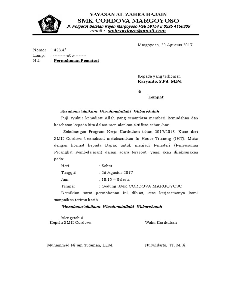 Surat Permohonan Pemateri Iht 2017