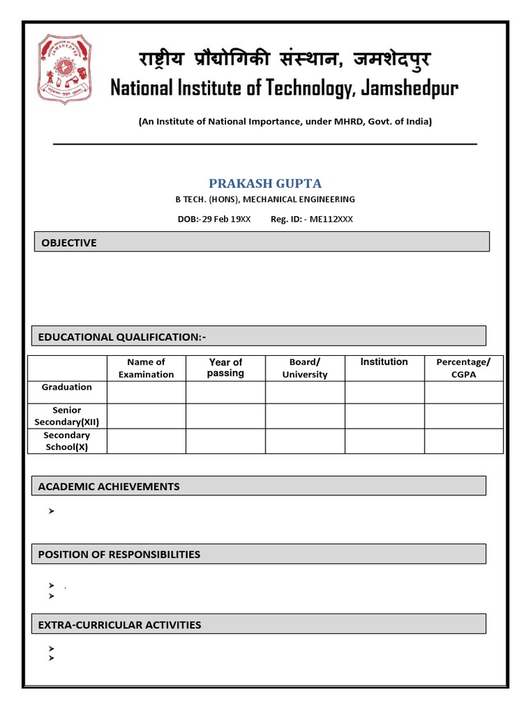 Standard CV Format | PDF