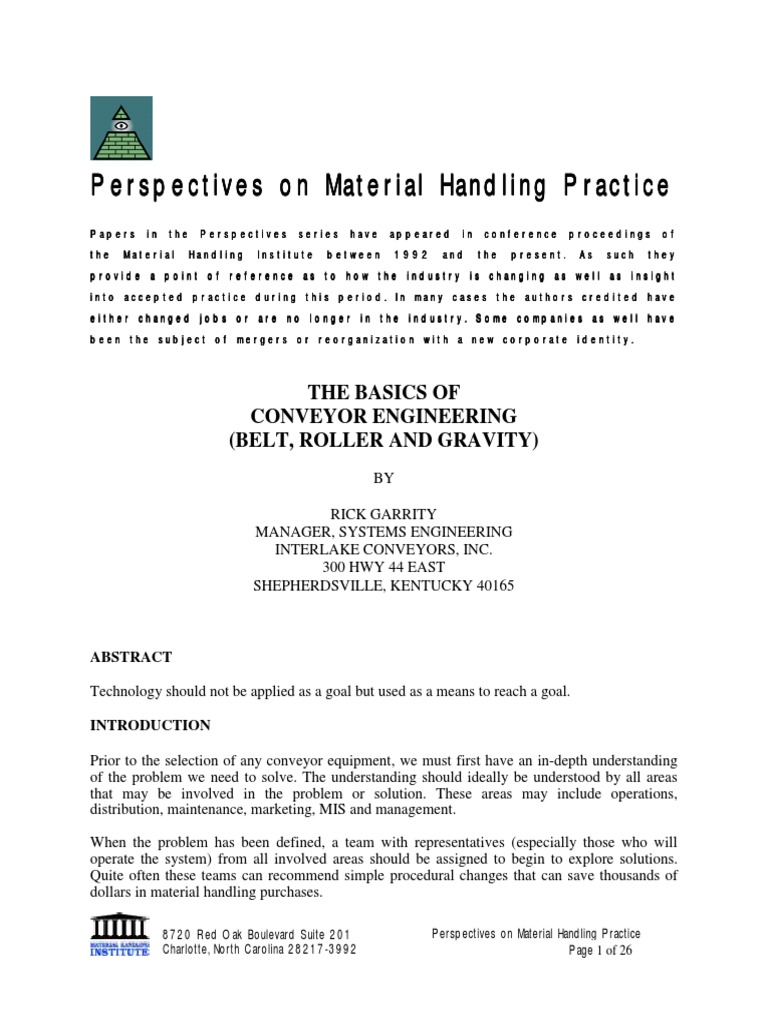 Basics Of Conveyor Engineering Pdf Engineering Production And