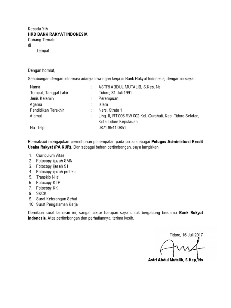 Astri Abdul Mutalib Lamaran Bri Pa Kur Pdf