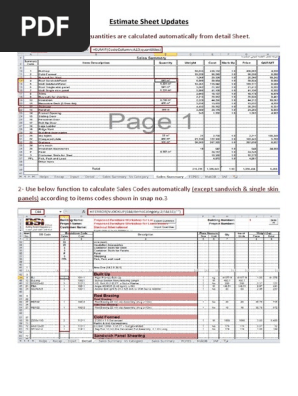 Estimate Sheet Updates