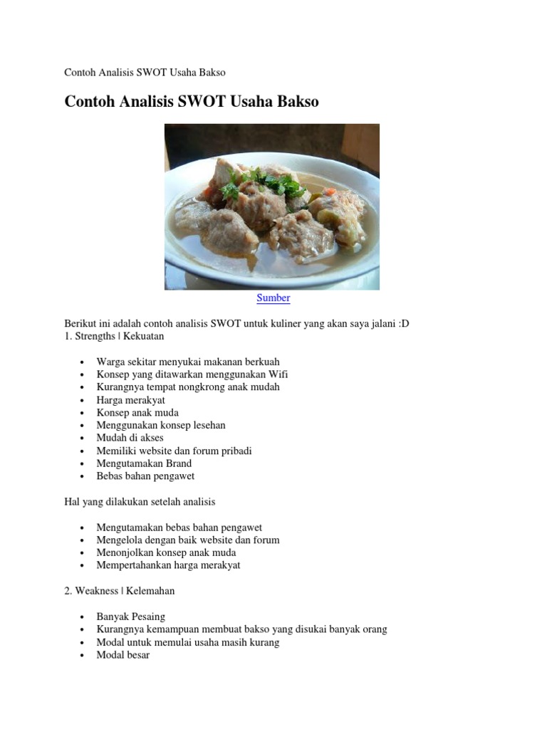 Contoh Analisis Swot Usaha Bakso Pdf