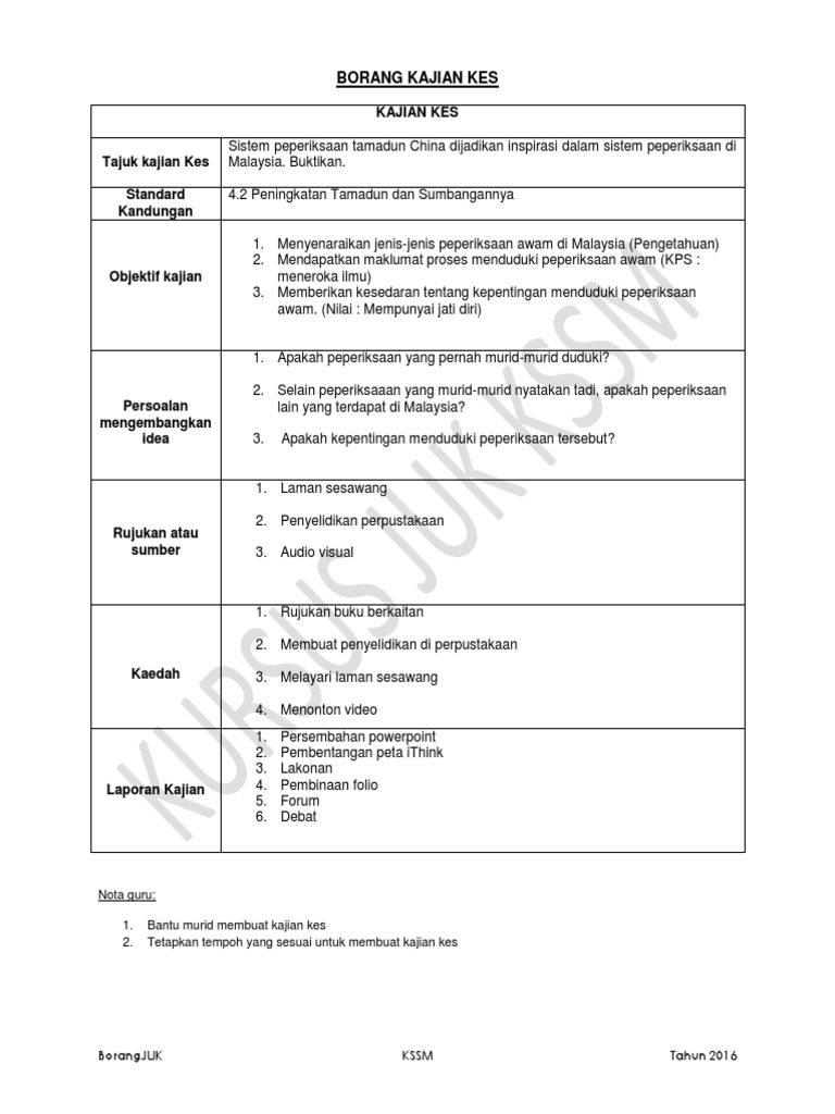 Contoh Kajian Kes Kssm Sejarah T1 Pdf