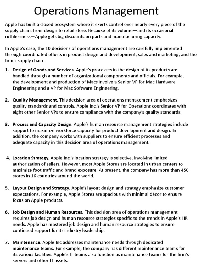 Apple Inc. Operations Management Strategies | PDF | Operations ...