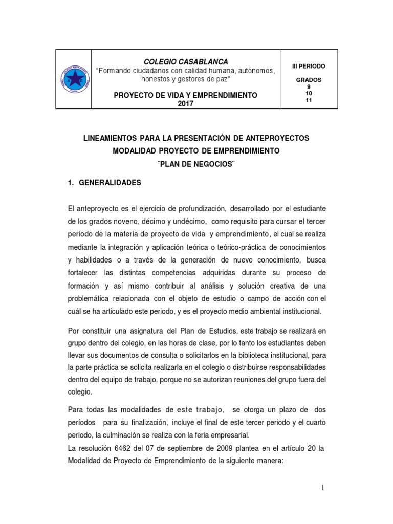 Modalidad Proyecto Emprendimiento 2023 | PDF | Plan de negocios ...