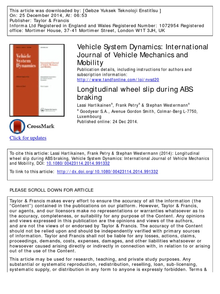 Vehicle System Dynamics International Journal of Vehicle Mechanics and
