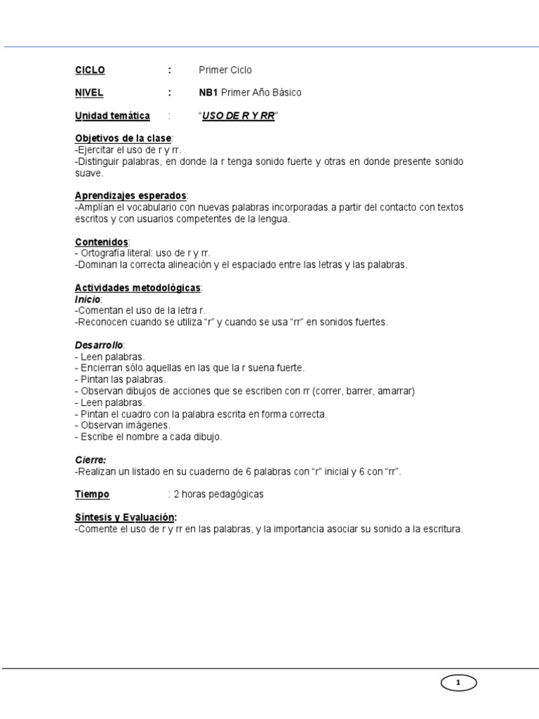 Guia Letra R Rr Palabra Escritura