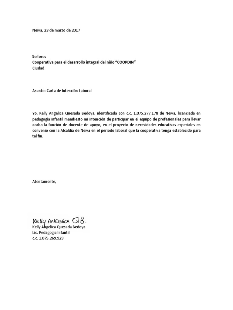 Carta Intencion Laboral