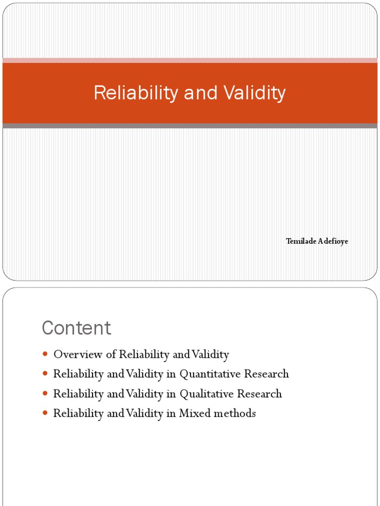 Notes On Reliability and Validity by Temilade Adefioye | PDF | Validity ...