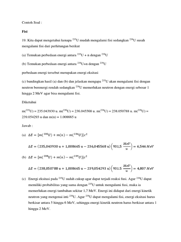 Contoh Soal Fusi Dan Fisi