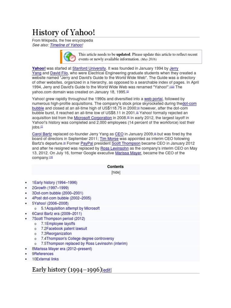 History of Yahoo | PDF | Yahoo! | Web Portals