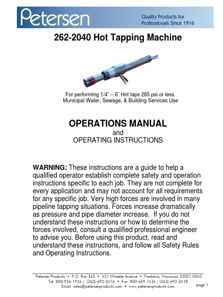 262-2040 Hot Tapping Machine Manual | PDF | Tap (Valve) | Valve