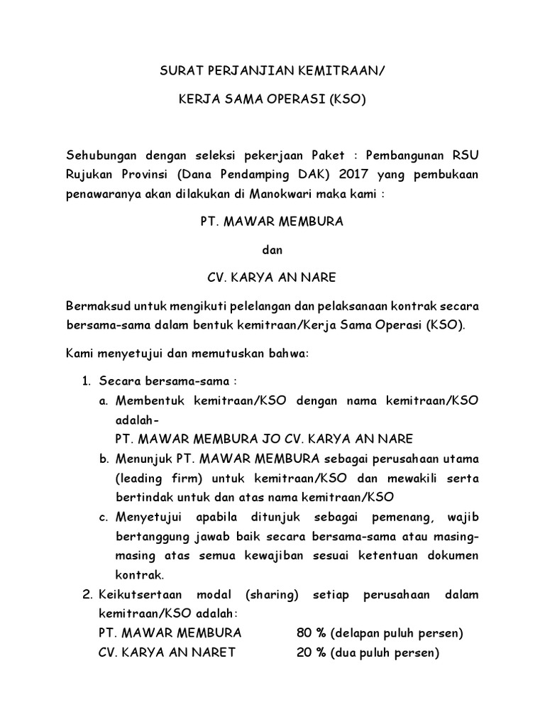 Surat Kso Kontraktor