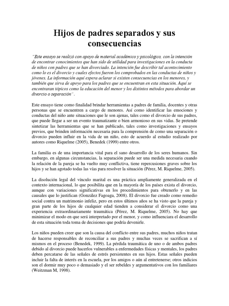 Consecuencias en hijos de padres separados | PDF | Desorden hiperactivo ...