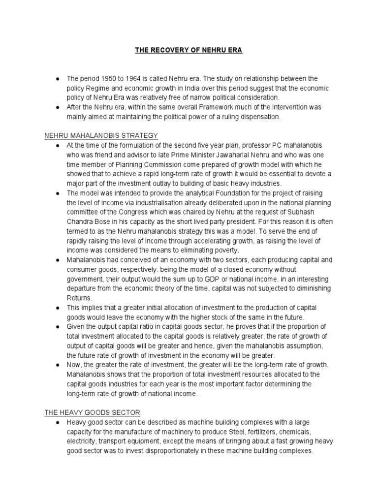 Nehru Era Economic Growth Strategies | PDF | Economies | Economics