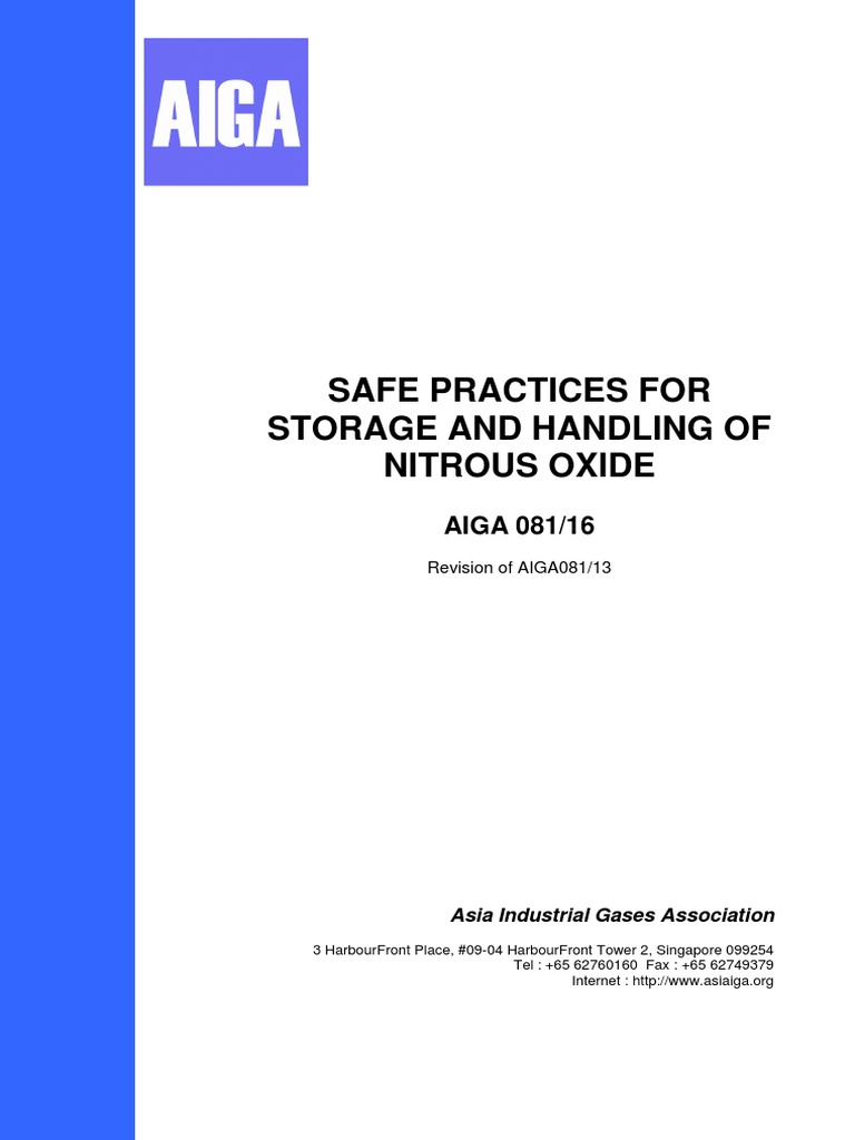 Aiga 081 16 Safe Practices For Storage and Handling of Nitrous Oxide