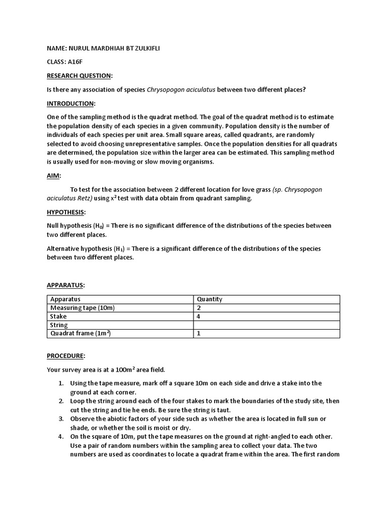 Lab Report Quadrat Download Free PDF Chi Squared Distribution