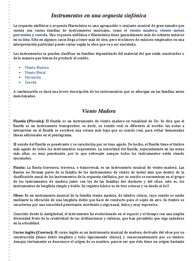Instrumentos de la Orquesta Sinfónica | PDF | Clarinete | Tuba