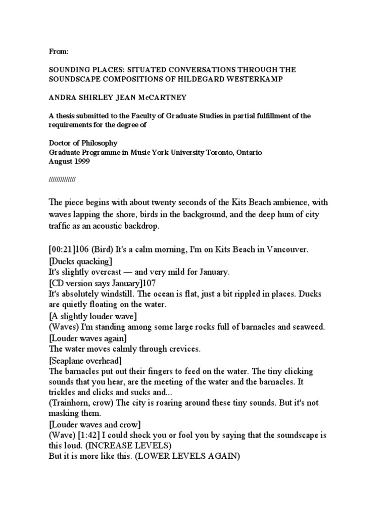 Kits Beach Hildegard Westerkamp Transcript PDF Sound Leisure