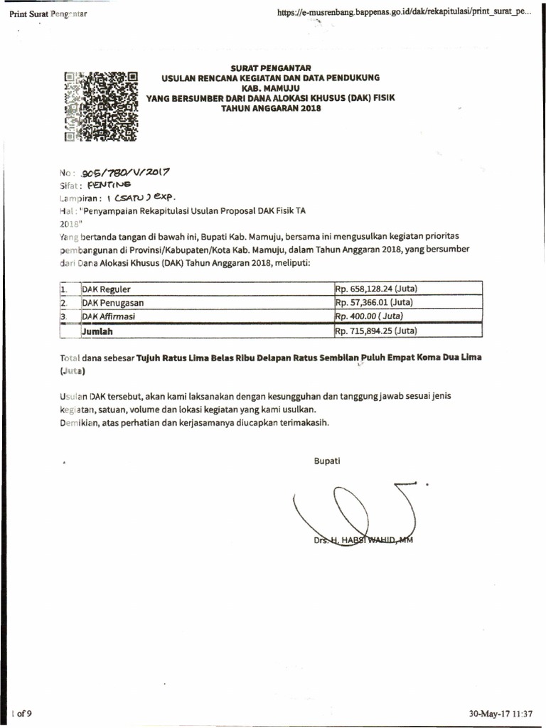 Surat Pengantar Bappenas DAK 2018  PDF