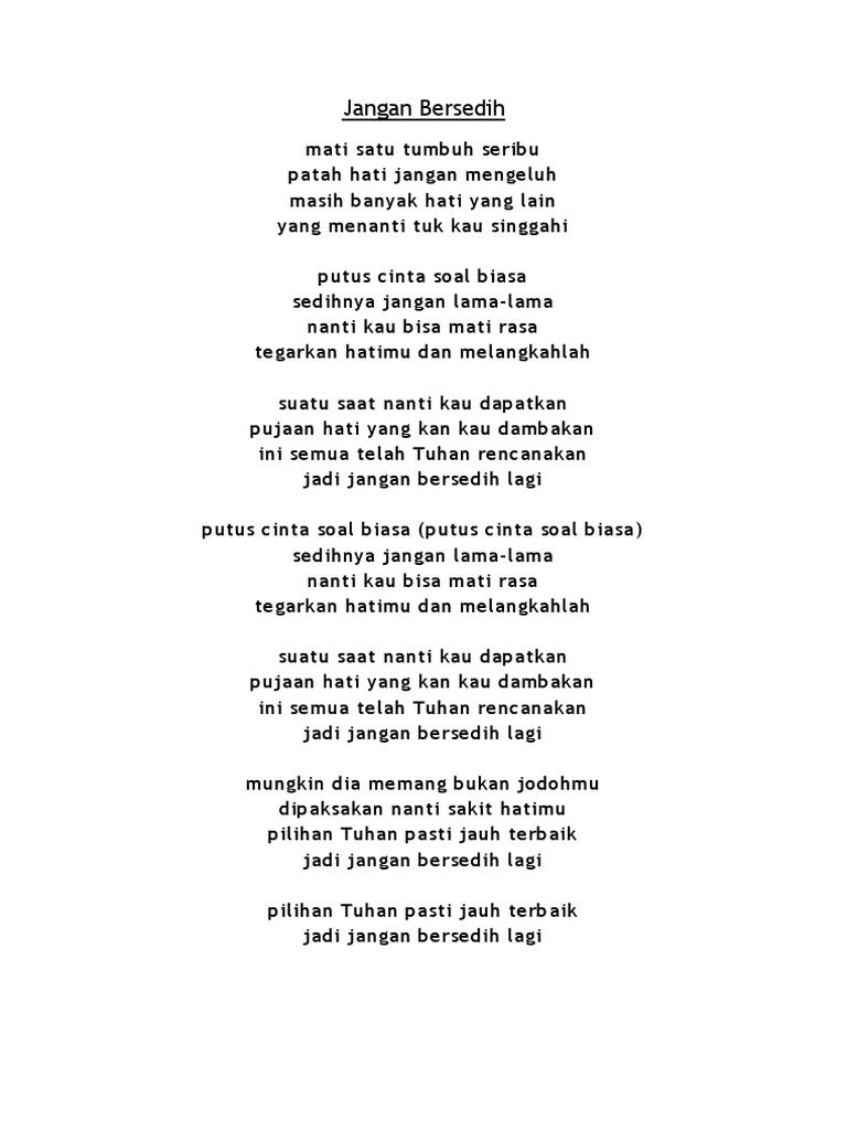 Lirik Jangan Bersedih