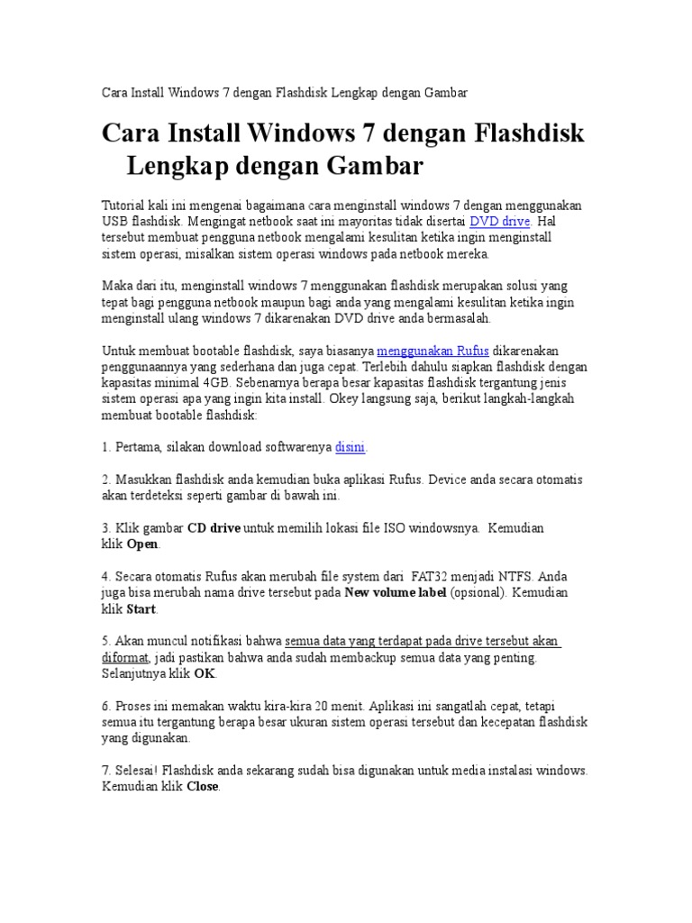 Cara Install Windows 7 Dengan Flashdisk