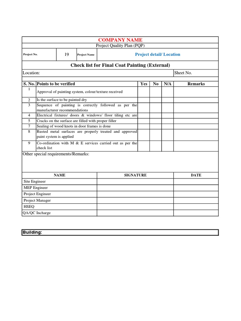 Final Coat Painting Checklist | PDF | Technology & Engineering