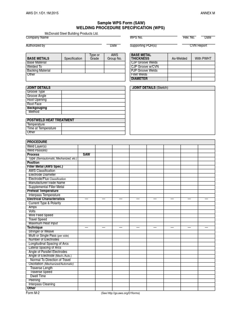 WPS-SAW-D1.1-2015-Form | Welding | Industrial Processes